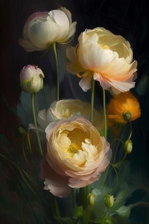 Vivienne Dupont Wall Art: Prints, Paintings & Posters | Art.com Classical Flower Painting, Dark Floral Painting, Large Flower Wall Art, Ranunculus Painting, Ranunculus Flowers, Floral Wall Art Canvases, Lovely Flowers Wallpaper, Gouache Art, Art Gallery Wallpaper