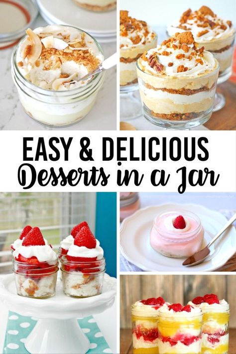 20 Easy and Delicious Desserts in a Jar - some of the best desserts to try! They are not only cute but oh so tasty. Yum! All kinds of cute desserts from cake recipes to s'mores! Easy Yummy Desserts, Desserts Trifle, Desserts In Jars, Desserts In A Jar, Jar Pies, Mason Jar Desserts Recipes, Mason Jar Pies, Mason Jar Cakes, Jar Desserts