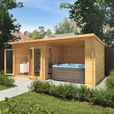 Hot Tub Pergola, Garden Log Cabins, Insulated Garden Room, Hot Tub Room, Tub Enclosures, Garden Cabins, Summer House Garden, Hot Tub Backyard, Hot Tub Garden