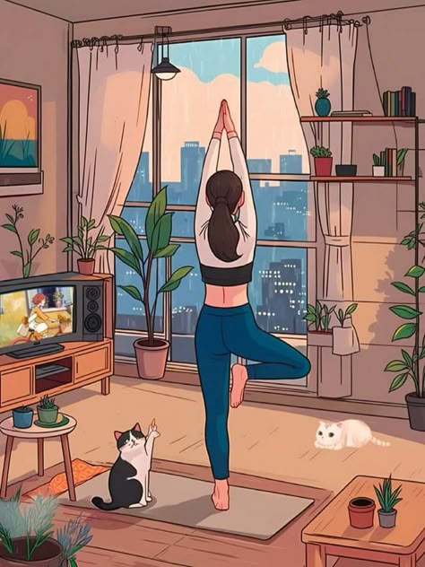 Yoga Aesthetic Drawing, Self Care Illustration Art Aesthetic, Yoga Wallpaper Aesthetic, Vision Board Ideas Drawing, Girly Vision Board Ideas Aesthetic, Yoga Asthetic Picture, Vision Board Drawing, Confident Aesthetic Pictures, Girly Art Illustrations Style