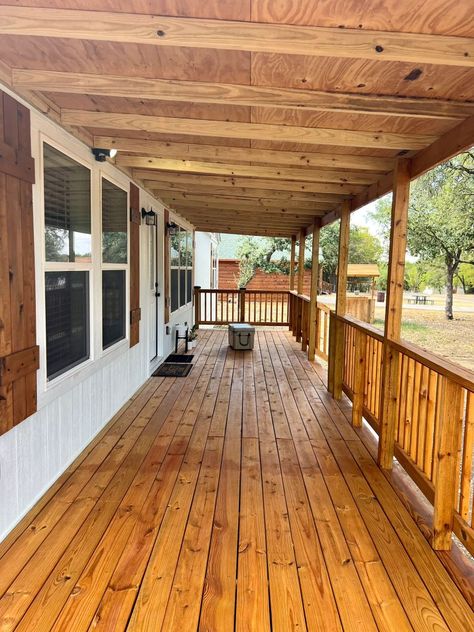 Mobile Home Deck, Manufactured Home Porch, Mobile Home Front Porch, Home Deck, Single Home, Deck Railing Ideas, Mobile Home Exteriors, Mobile Home Renovations, Single Wide Mobile Homes