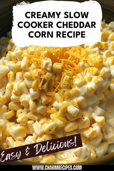 Discover how to make a delightful and creamy Slow Cooker Cheddar Corn that everyone will love. This side dish blends the sweet taste of fresh corn with rich and melty cheddar cheese, creating the perfect companion for any meal. Imagine a dish that’s easy to prepare in your slow cooker—simply combine corn, cream, butter, and cheddar cheese, and let it cook beautifully! Perfect for gatherings or family dinners, this decadent recipe enhances your table with flavor and comfort. Try making it for your next celebration or weeknight dinner to please everyone. Crock Pot Cheesy Corn, Crockpot Recipes Corn, Crockpot Corn Cream Cheese, Corn In Crock Pot With Cream Cheese, Creamy Corn Casserole Crockpot, Creamy Corn Crockpot Recipe, Crockpot Cheesy Corn Casserole, Crockpot Corn With Cream Cheese And Jalapenos, Crockpot Recipes With Corn