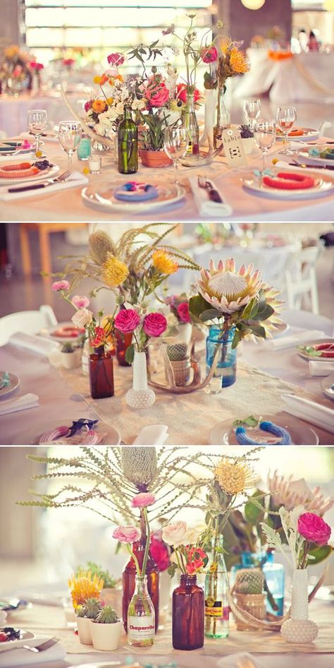 wedding tables will havea a mix of vintage vases, bottles, and bud vases. Wildflower centerpieces Wildflower Centerpieces, 20th Bday, Eclectic Wedding, Stock Flower, Boda Mexicana, Beautiful Bouquets, Tipi Wedding, Wedding Table Flowers, Dream Family