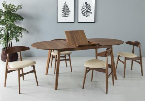 Scandinavian Dining Table, Scandinavian Dining Room, Scandinavian Kitchen Design, Walnut Dining Chair, Scandinavian Furniture Design, House Aesthetic, Modern Color Palette, Walnut Dining Table, Vintage European