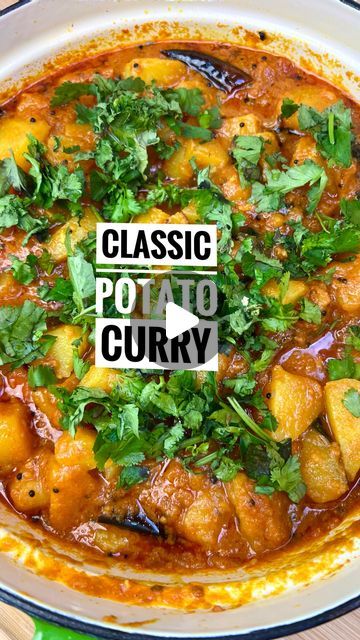 Food & Drink Content Creator, UGC | Roopa 💅🏽 on Instagram: "EP 25: Gravy Potato Curry (Bateta Nu Saak) - GUJARATI 101, documenting all my mums recipes 

INGREDIENTS:
4 Medium Sized Potatoes
1 Tomato, chopped
2 Garlic Cloves, minced
1 Tbsp Fresh Curry Leaves
2 Red Dry Chilli’s 
200g Canned Tomato, blended
1 Tsp Cloves
1 Cinnamon Stick
2 Tsp Salt
1 Tsp Turmeric 
2 Tsp DhanaJeeru
1 Tsp Red Chilli Powder
1 Tsp Mustard Seeds
1 Tsp Jeera Seeds
1 Tsp Hing 
4 Tbsp Oil

METHOD:
1. Peel and cut the potatoes in half. Boil until soft (12-15 minutes)
2. Drain and let it cool down. Leaving 1 potato aside, chop the potatoes down into bitesize pieces 
3. Heat some oil into a pan adding mustard seeds, let it pop then add jeera, then cloves, cinnamon, dry chilli, curry leaves and hing. Give that a stir fo Potatoes Curry, Mob Kitchen, Cooked Potatoes, Desi Khana, Jamaican Dishes, Food Healthy Recipes, Red Chilli Powder, Indian Curries, Potato Curry