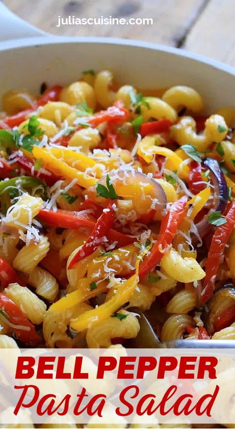 Bell Pepper Pasta Salad Bell Pepper Side Dish, Pepper Pasta Salad, Bell Pepper Pasta, Side Dishes For Chicken, Bell Pepper Recipes, Pepper Pasta, Cold Pasta Salad, Cold Salad, Easy Pasta Salad