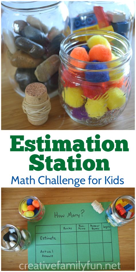 Creative Family Fun: Estimation Station for After School Fun or Math center in school! Estimation Station, Family Math Night, Math Night, School Age Activities, Math Activities For Kids, Night School, Math Games For Kids, Math Challenge, Fun Math Games