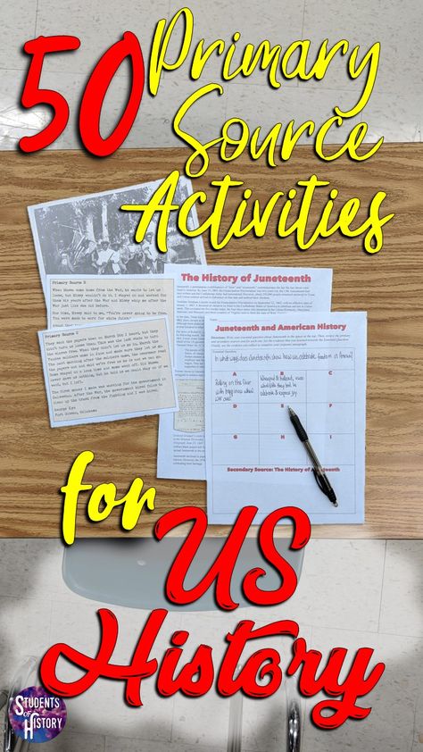 Us History Homeschool, Primary And Secondary Sources Activity, Us History Projects, Us History Classroom Decorations, Primary Sources Activities, Primary History, Sketchbook Idea, Teaching Us History, Teaching American History