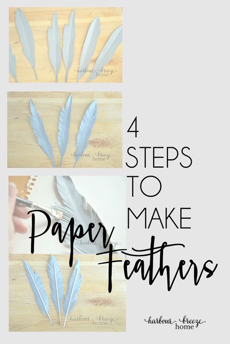 Simple Handmade Paper Feathers |in just 4 simple steps, you can create some trendy decor for your home! Click through to read the instructions at harbourbreezehome.com Feather Template, Feather Crafts Diy, Diy Wings, Feather Diy, Paper Feathers, Fleurs Diy, Folded Book Art, Feather Crafts, Feather Painting