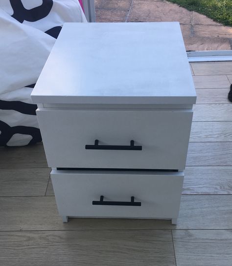 Upcycled Ikea malm bedside table. Painted in white chalk paint. Ikea Malm Bedside Table, Ikea Malm Bedside, Malm Bedside Table, Bedside Table Ikea, Bedside Table Ideas, Hello Kitty Room, Hello Kitty Room Decor, Kitty Room, Table Ikea