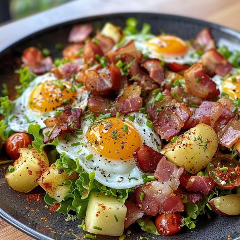 Bacon And Egg Salad, Bacon Egg Salad, Potato Bacon, Gourmet Salad, Eggs And Bacon, Fresh Dishes, Turkey Bacon, Large Salad Bowl, Healthy Lifestyle Food