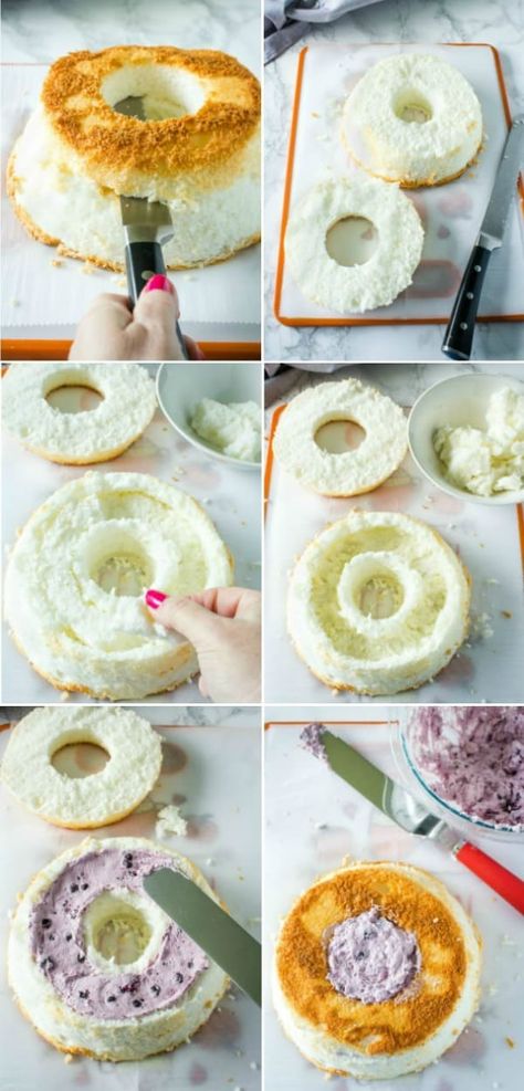 Angel Fruit Cake, Decorate Angel Food Cake, Easter Angel Food Cake Ideas, Angel Food Cake Filling, Decorating Angel Food Cake, Angel Food Birthday Cake Ideas, Angel Food Cake Decorating Ideas, Decorated Angel Food Cake, Angel Food Cake Decorating