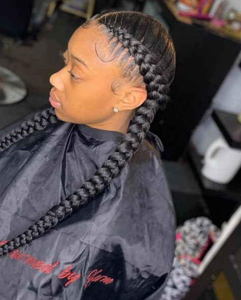 Two French Braids Black Women, Two Braids Hairstyle Black Women, French Braid With Weave, Two French Braids, Loose French Braids, Weave Hairstyles Braided, Two Braid Hairstyles, Old Hairstyles, Feed In Braids Hairstyles