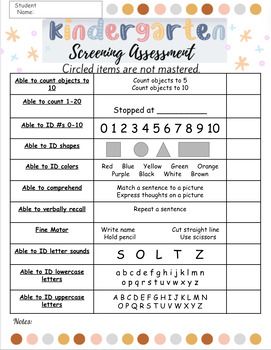 This form can be used for Kindergarten screening or a pre-assessment for Kindergarten. These include skills that a district can use to place students into classes or to collect initial data for the upcoming class. This pairs well with pre-made assessments on ESGI. Forms could be used for teachers only or sent home with the parents as information on what their student needs to work on before coming to Kindergarten. Easy to read for parents. Two forms formatted with letters in order or mixed up. Kindergarten Readiness Assessment Free Printable, Kindergarten Assessment Free Printable, Kindergarten Assessment Forms Free, Pre K Assessment Forms Free, Kindergarten Circulum, First Grade Readiness Assessment, Ready For Kindergarten Checklist, Student Self Assessment Kindergarten, Kindergarten Assessment Binder