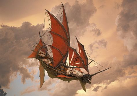 Flying Ship Fantasy Art, Desert Ship, Fantasy Vehicles, Steampunk Ship, Airship Art, Flying Ship, Air Ship, Fantasy Story Ideas, Steampunk Airship