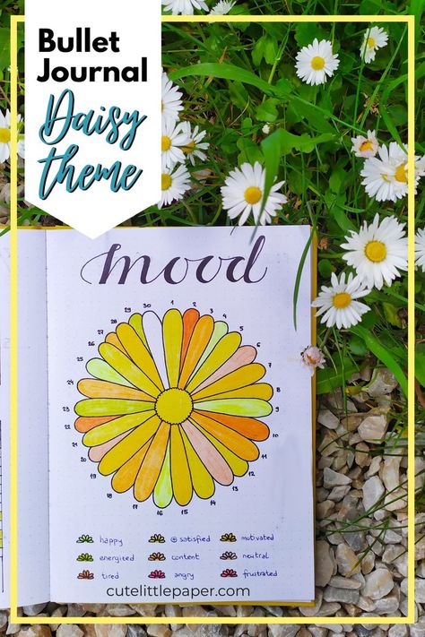 Have a look at 10+ creative bullet journal daisy theme pages and get the ideas for your next bullet journal spreads. With a monthly cover page, daisy mood tracker, habit tracker, goals page, monthly and weekly spreads, and more, this daisy theme has all the BuJo pages you might need in a month. Get the inspiration for your daisy flower bullet journal monthly theme - or take printable templates for a super-quick setup. Daisy Bullet Journal, Mood And Habit Tracker, Bujo Pages, May Themes, Daisy Theme, Bullet Journal Lists, April Bullet Journal, Bullet Journal Font, Habit Tracker Bullet Journal