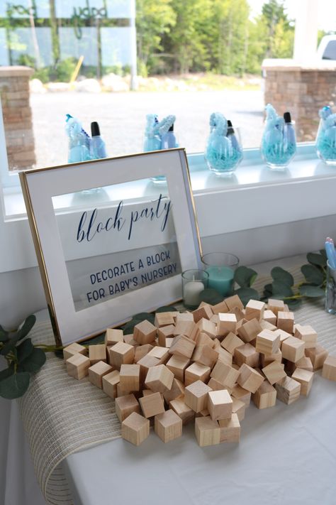 Block Party decorate a block babyshower activity Decorate A Block For Baby, Baby Blocks Baby Shower Diy, Baby Block Centerpieces, Decorate A Block, Baby Blocks Baby Shower, Baby Reveal Party, Baby Shower Activities, Baby Blocks, New Kids On The Block