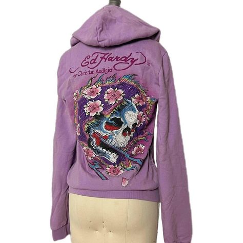 Ed Hardy Christian Audigier, Ed Hardy Jacket, Ed Hardy Outfit, Swaggy Clothes, 90s Things, Solar Punk, Y2k Depop, Christian Audigier, Purple Outfits