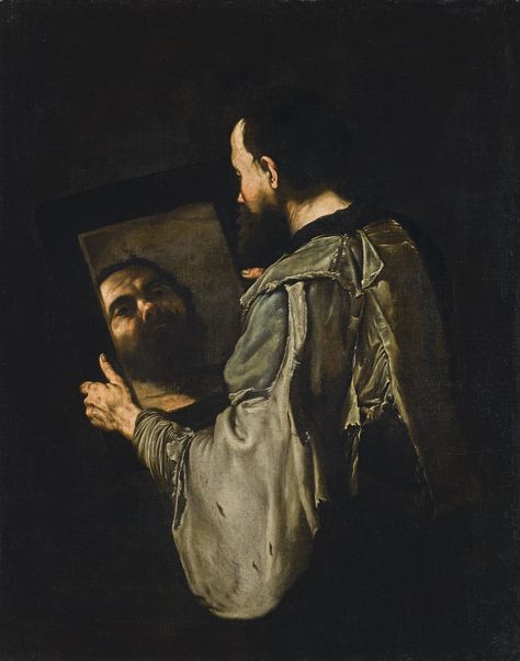 Artwork by Jusepe de Ribera, A PHILOSOPHER LOOKING INTO A MIRROR, Made of oil on canvas Astrological Houses, Mandelbrot Set, Master Paintings, Painting Room, Spanish Painters, Baroque Art, Painter Artist, Caravaggio, Classical Art