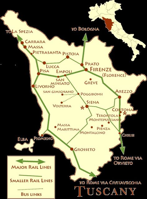 Tuscany Rail Map and Guide | Wandering Italy Map Of Tuscany Italy, Tuscany Map, Chianti Wine, Tuscany Travel, Italian Vacation, Regions Of Italy, Public Transportation, Visit Italy, Italy Vacation