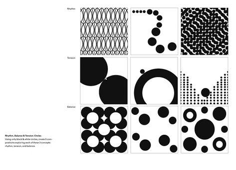 Principles Of Design Rhythm Drawing, Rhythm Drawing Ideas, Principles Of Design Rhythm, Principles Of Design Movement, Rhythm In Design, Basic Design Principles, Balance Design, Balance Art, Geometric Pattern Art