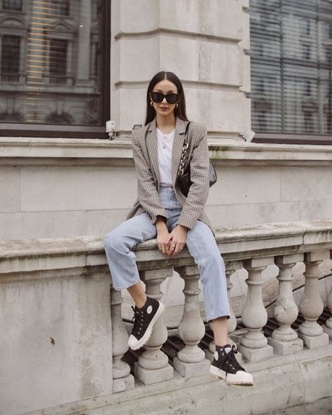 Palladium Shoes Outfit Woman, Palladium Boots Outfit, Palladium Shoes, Palladium Boots, Women Business, Houndstooth Blazer, Comfy Shoes, Korea Fashion, Sneakers Outfit