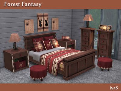 Log Cabin Bedrooms, Log Cabin Bedroom, Sims 4 Beds, Fantasy Bedroom, Sims Packs, Cabin Bedroom, Sims 4 Bedroom, Western Bedroom, Cabin Furniture