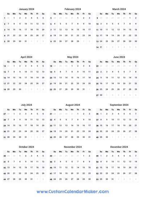 Calendar With Week Numbers, Yearly Calendar Template, Printable Yearly Calendar, Weekly Calendar, 2024 Calendar, Print Calendar, Yearly Calendar, Pdf Templates, Calendar Template