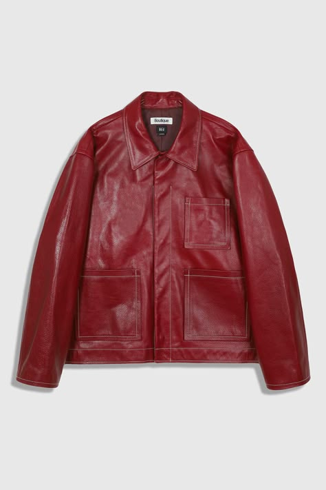 Designer fashion, Seoul-fully created | W Concept Cherry Red Jacket, Men Kissing, Clothing Details, Viscose Rayon, Red Outfit, Animal Skin, Red Jacket, Cowhide Leather, Editorial Fashion