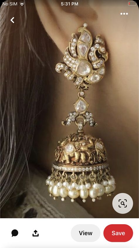 Polki Buttalu, Jadau Jewellery Traditional, Jumkas Antiques, Buttalu Earrings Gold, Temple Earrings, Indian Wedding Jewelry Sets, Antique Necklaces Design, Diamond Earrings Design, Bridal Jewellery Design