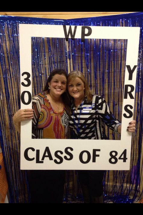 Photo Booth for 30th Class Reunion was a big hit! High School Reunion Planning, School Reunion Decorations, Class Reunion Planning, 50th Class Reunion Ideas, Decor Photobooth, Reunion Centerpieces, 10 Year Reunion, High School Class Reunion, Class Reunion Decorations