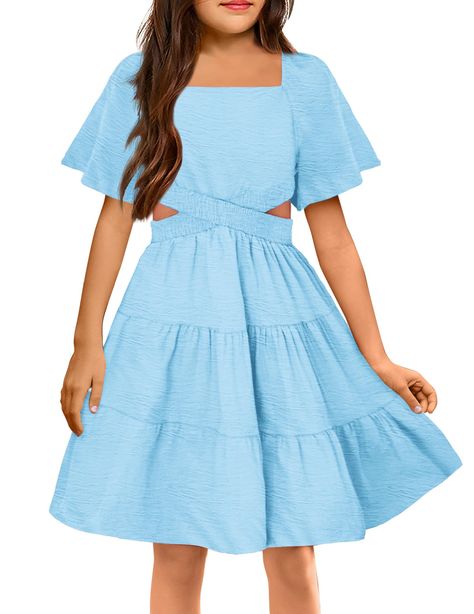 PRICES MAY VARY. Material: 100% Polyester, this summer dress is made of soft fabric, which is lightweight, breathable and comfortable to wear. Trendy Dress for Girls: Flounce sleeve, Square Neck, Shirred back, Tiered skirt, A-line design short dress. This gorgeous dress can be worn off shoulder or with the sleeves on. Multi-Occasions Trendy Dress: Suitable for school, wedding, daily wear, home wear, beach, artistic photoshoot, family gathering, wonderful choice as holiday dresses. Wear All Year Artistic Photoshoot, Photoshoot Family, Trendy Dress, Dress For Girls, Flounce Sleeve, Home Wear, Tier Skirt, Tiered Skirt, Trendy Dresses