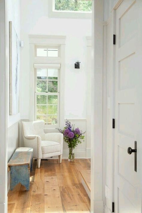 White walls, cream trim. Jodi Foster, Colored Trim, Contrasting Trim, Painting Trim, Studio Mcgee, Paint Colours, Transitional Decor, Wide Plank, Remodel Bedroom