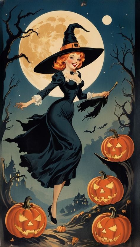 Vintage Happy Halloween Images, Vintage Halloween Postcards, Vintage Halloween Pictures, Free Halloween Printables Vintage, Free Halloween Pictures, Vintage Fall Images, Witch Pics, Vintage Halloween Wallpaper, Happy Halloween Vintage