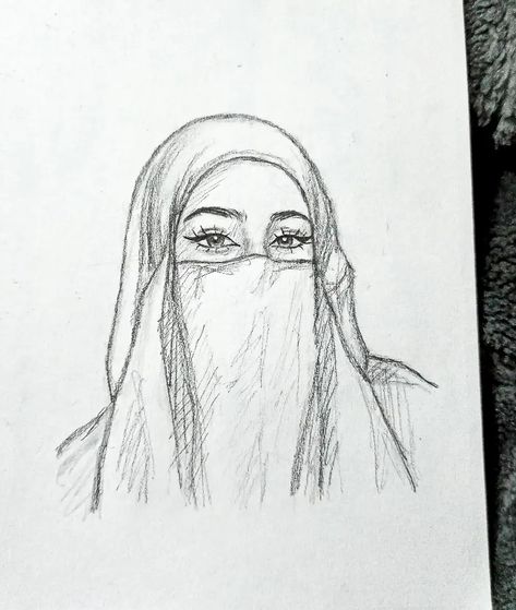 Pencil drawing of a niqab-clad girl, showcasing intricate details and cultural significance Sketching Ideas Pencil For Beginners, Aesthetic Sketches For Beginners, Hijab Sketch, Simple Drawing Ideas Easy Doodles, Meaningful Drawing Ideas Easy, Mirror Shards, Tiny Mirror, Hijab Drawing, Shiraz Iran