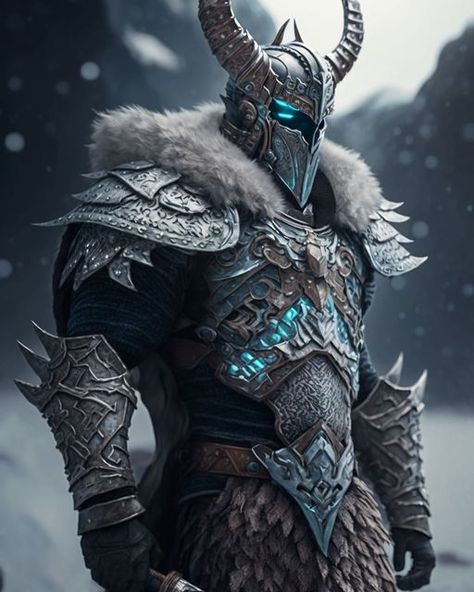 Winter Warrior Fantasy Art, Ice Based Character Design, Ice Knight Art, Ice Knight Fantasy Art, Fantasy Viking Armor, Futuristic Viking, Fantasy Viking Art, Ice Viking, Norse Armor