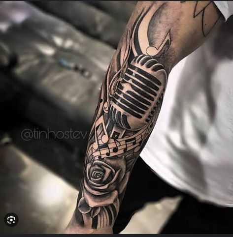 Microphone Tattoo, Music Tattoo Sleeves, Half Sleeve Tattoos Forearm, Hand And Finger Tattoos, Tattoo Templates, Tattoos For Black Skin, Forearm Tattoo Women, Arm Sleeve Tattoos, Music Tattoo