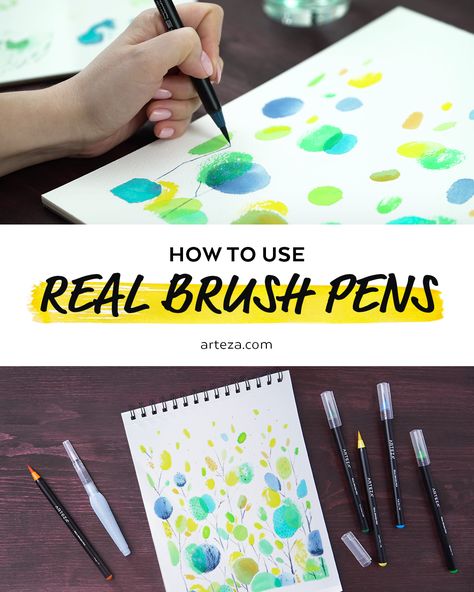 Watercolor Pens For Beginners, Watercolor Pens Tutorial, Water Colour Pens Art Easy, How To Use Brush Pen, Watercolor Brush Pen Art Ideas, Watercolour Pens How To Use, How To Use Watercolor Brush Pens, Painting With Brush Pens, Brush Pen Art Drawing Easy