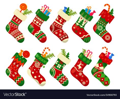 Santa Socks Decoration, Christmas Decoration Illustration, Christmas Socks Illustration, Christmas Stocking Illustration, Christmas Stocking Art, Christmas Socks Decoration, Socks Illustration, Xmas Socks, Icons Christmas