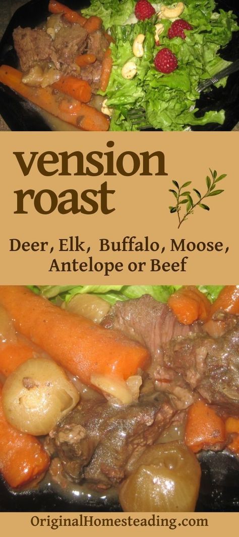 Your must try this Wild Game Beef Crock Pot Roast Dinner.....this recipe is super easy and super delicious! It works perfectly with venison, elk, moose, antelope, deer and beef. #venisionroast #crockpotroast #easyroastrecipe #wildgameroast Roast In A Crockpot, Venison Roast Crockpot, Deer Roast, How To Cook Venison, Elk Recipes, Venison Roast, Easy Roast, Deer Recipes, Modern Homestead