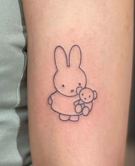 Arm Drawing Ideas, Nail Tattoo Ideas, Miffy And Melanie, Miffy Tattoo, Matching Sister Tattoo, Bunnies Crochet, Matching Sister Tattoos, Special Tattoos, Bunny Tattoos