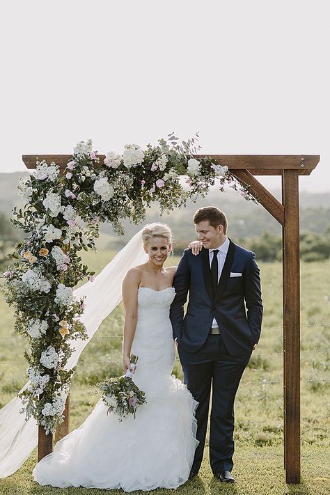 Stunning wedding arch with cascading floral arrangement in a neutral palette | Formal Rustic Chic Byron View Farm Wedding Australia | Photograph by @heartandcolour | Florals by The French Petal Wedding Arbors, Wedding Alters, Wedding Arch Rustic, Wedding Ceremony Arch, Wooden Arch, Wedding Arbour, Wedding Altars, Arch Decoration Wedding, Boda Mexicana