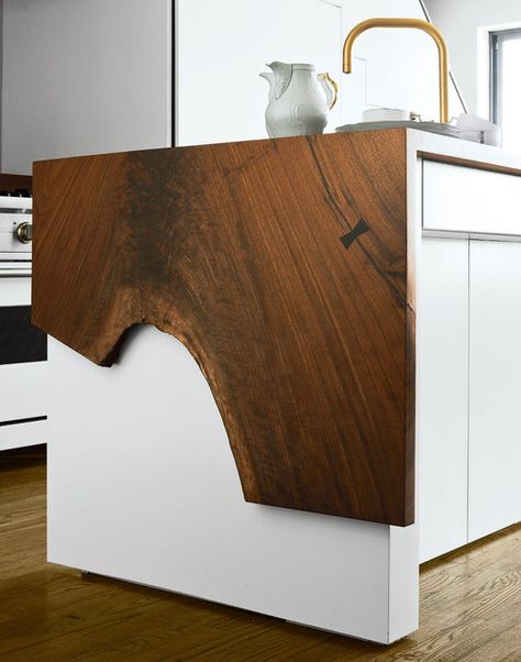 Kitchen Trends: Waterfall Edge Counter Tops - Callier and Thompson Drop Leaf Kitchen Island, Wood Countertops Kitchen, Brooklyn Apartment, Kitchen Island Table, Wood Counter, Kitchen Island Design, Wood Countertops, Wood Bar, Island Design