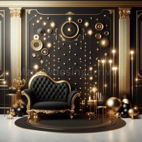 Black And Gold Party Decorations Classy, Background For Birthday, Black And Gold Party Decorations, 1920s Interior Design, Elegant Backdrop, Professional Photography Studio, Digital Photography Backdrops, Backdrop Birthday, Modern Background