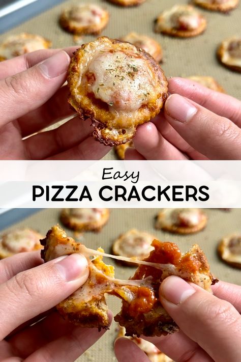 Pizza crackers are a fun snack made by topping crackers with pepperoni, sauce, and cheese! They’re a shortcut way to make pizza in less than 10 minutes with only 5 ingredients! Pizza Crackers Snacks, Ritz Cracker Pizza Snacks, Ritz Pizza Crackers, Pepperoni Sauce, Banana Pudding Dip, Pizza Crackers, Pizza Chips, Soda Crackers, Baked Crackers