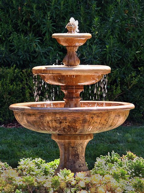 Landscape Fountains Design, Pictures, Remodel, Decor and Ideas - page 17 Landscaping With Fountains, Garden Water Fountains, Fountains Backyard, Fountain Design, Backyard Water Feature, Mediterranean Landscaping, Mediterranean Style Homes, Outdoor Fountain, Mediterranean Decor