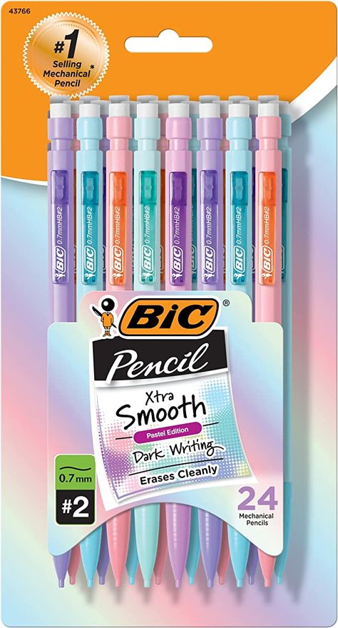 Pastel Mechanical Pencils, Bic Pencils, Middle School Supplies, Back To School List, School Wishlist, School Backpack Essentials, Preppy School Supplies, Pretty School Supplies, Cute Stationary School Supplies