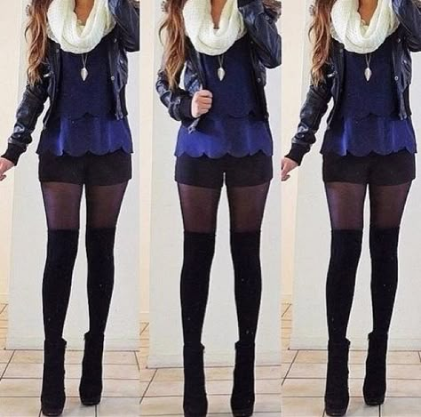 absolutely love this with the boots❤️ dark blue tunic/top.. leggings, black leather jacket, black boots❤️❤️❤️ Bow Legged Correction, Jeremy Gilbert, Mode Rockabilly, Scalloped Blouse, Bow Legged, Vintage Hipster, Mode Inspiration, Outfit Casual, Fall Winter Outfits