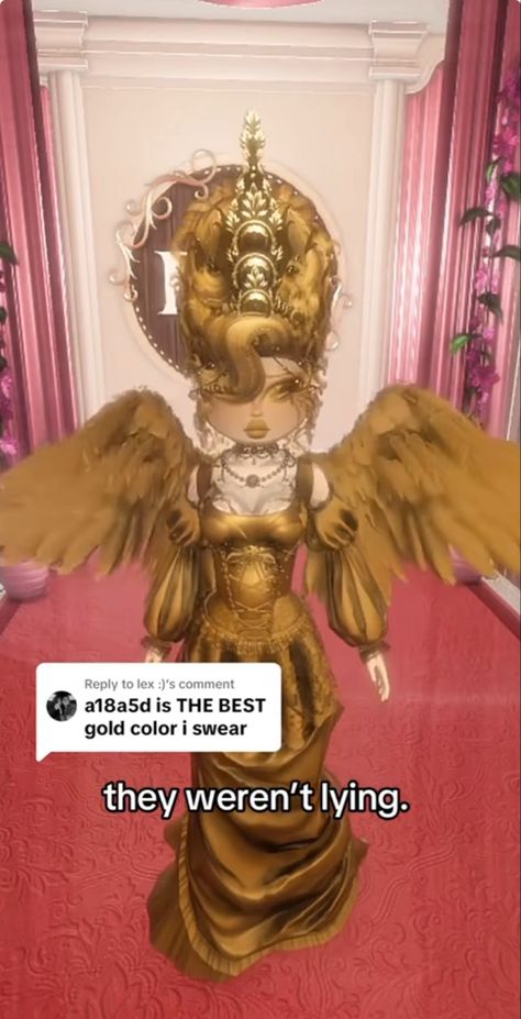 Video credits: paytdti on instagram Perfect Gold Color In Dti, Fitness Dti Outfit Ideas, Dress To Impress God, Dress To Impress Gold Color Code, Dti Theme Apology Video, Angel Dti Roblox Outfit, Dress To Impress Colors, Dti Outfits Codes, Dress To Impress Outfits Combo