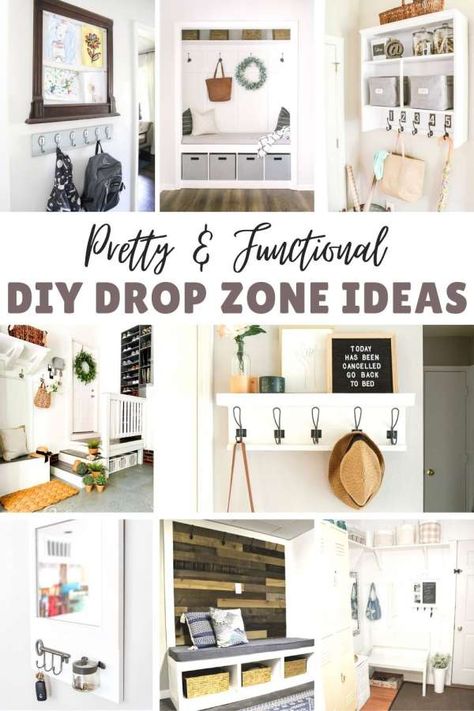 DIY Drop Zone Organization Ideas – Home and Garden Home Mail Organization Ideas, Entry Table Drop Zone, Drop Zone In Laundry Room, Entryway With Drop Zone, Purse Drop Zone, Entry Table Organization, Apartment Drop Zone, Mud Room Organization Ideas, Dining Room Drop Zone